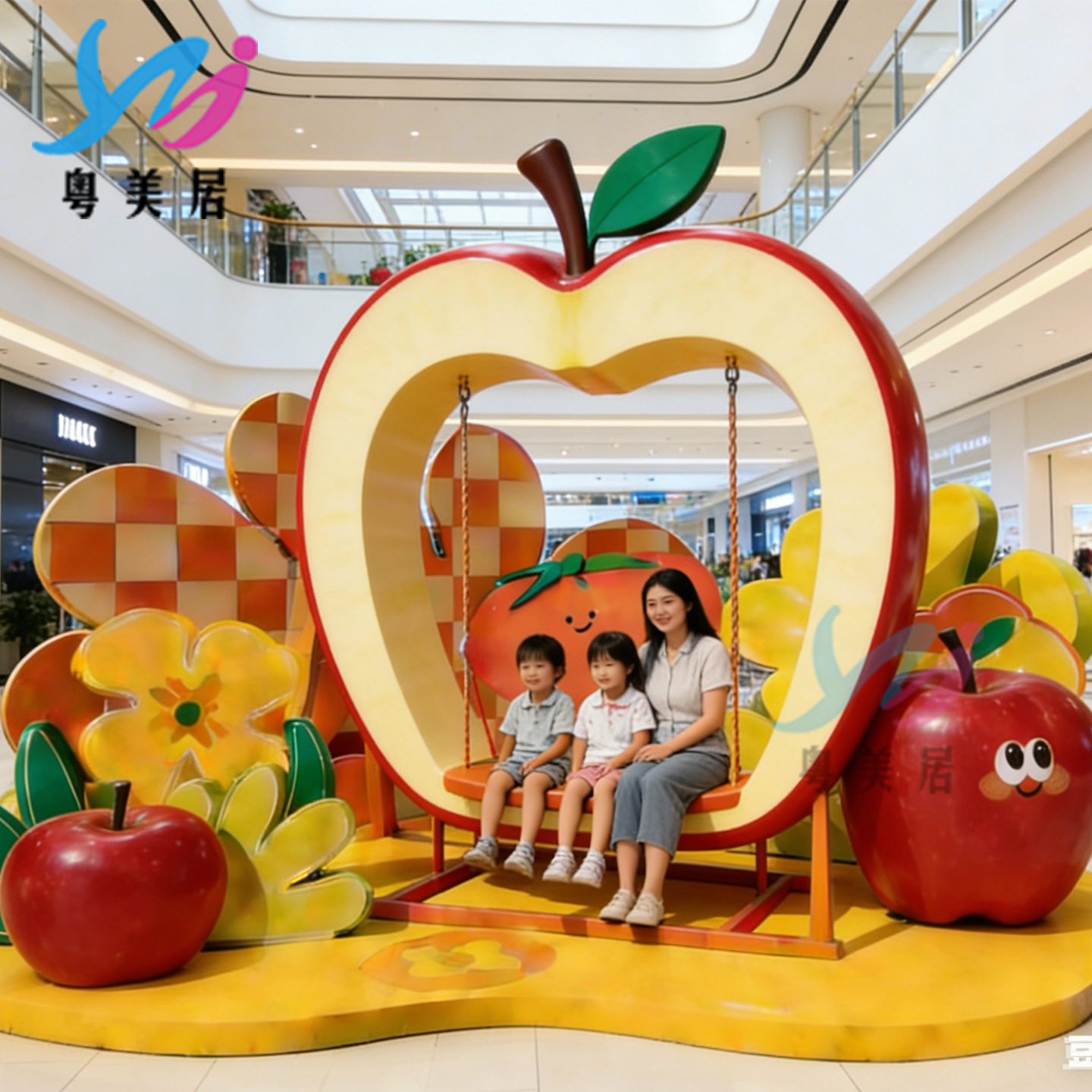 玻璃钢仿真水果秋千雕塑公园景区拍照打卡装饰座椅商场活动美陈