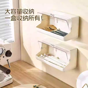 防尘壁挂收纳盒免打孔家用置物架卧室多功能收纳塑料化妆品收纳盒