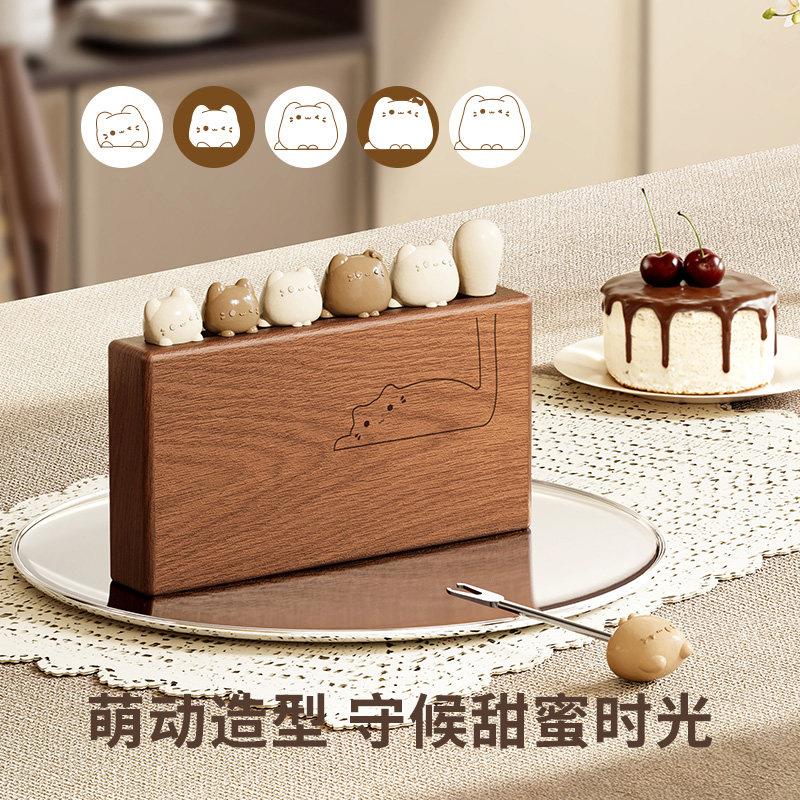 乌檀木不锈钢带盖水果叉收纳罐图片