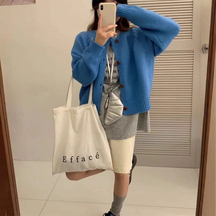 慵懒风圆领毛衣外套女秋冬新款气毛针织衫