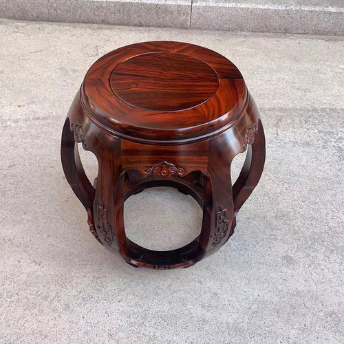 酸枝木鼓凳 阔叶黄檀圆凳 小矮凳红木家具坐墩绣墩红酸枝茶几坐凳