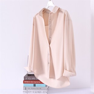 高级感抗皱免烫叠穿米色纯棉衬衫女士春秋打底通勤百搭弹力白衬衣