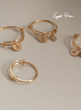 永夜蔷薇/字母戒指 你的名字定制 14k包金个性可调节指环不掉色