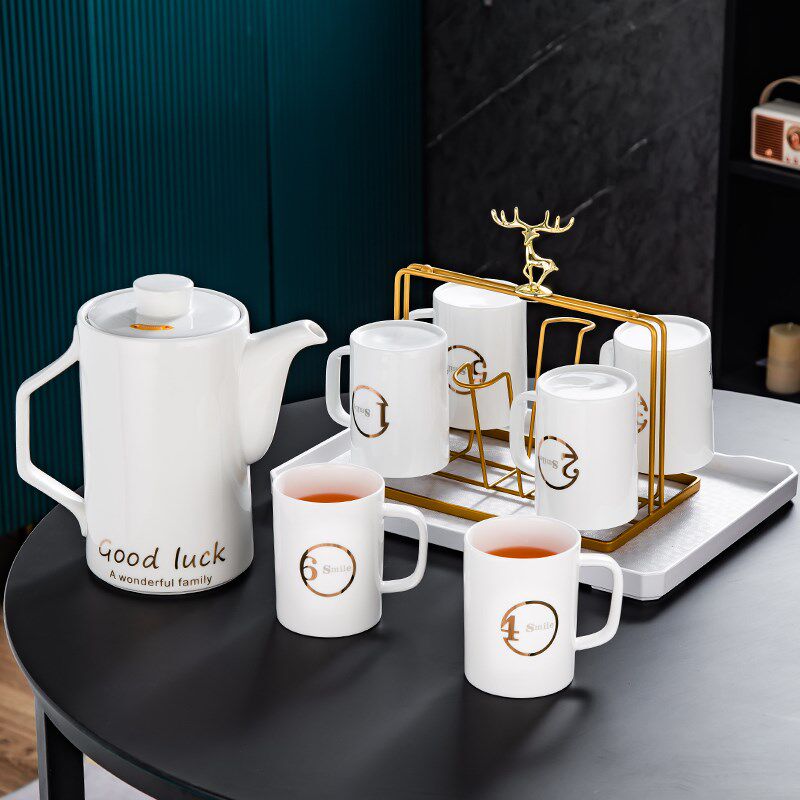 水杯礼盒套装送礼鎏金数字区分家用杯子水具2024新款陶瓷耐高温瓷