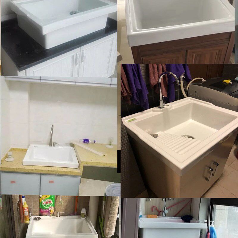 陶瓷洗衣盆池 阳台水斗 台面台上盆 台控下水器50/60/70cm带搓板