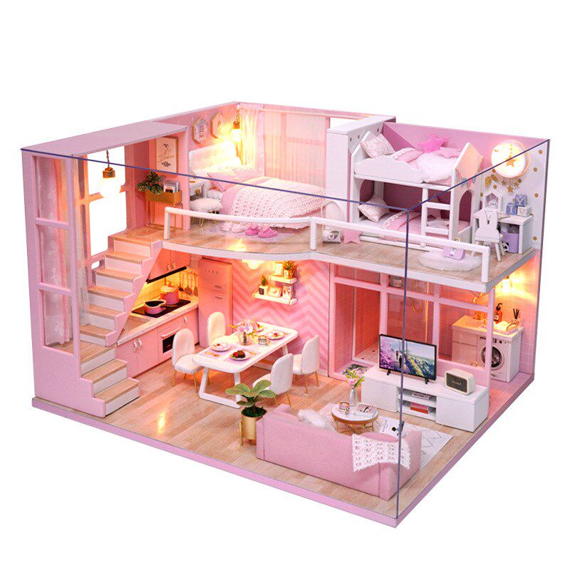diy小屋梦想天使拼装小房子粉色别墅模型娃屋手工益智玩具礼物女