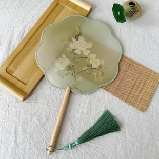 扇子团扇旗袍子汉服季 气质夏半古装 古典舞透明古风扇舞蹈扇儿童款