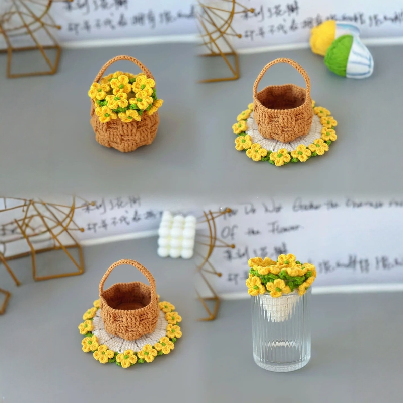 油菜花杯垫花篮毛线钩织diy材料包手工编织礼物花束创意送给母亲