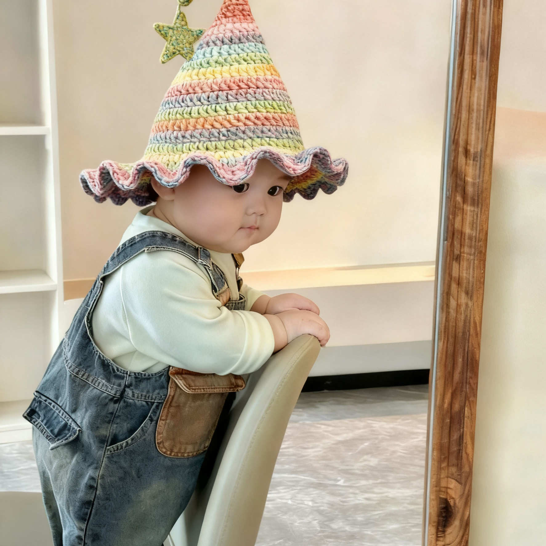 彩虹精灵帽手工DIY钩织编织材料包儿童可爱星星帽子生日礼物