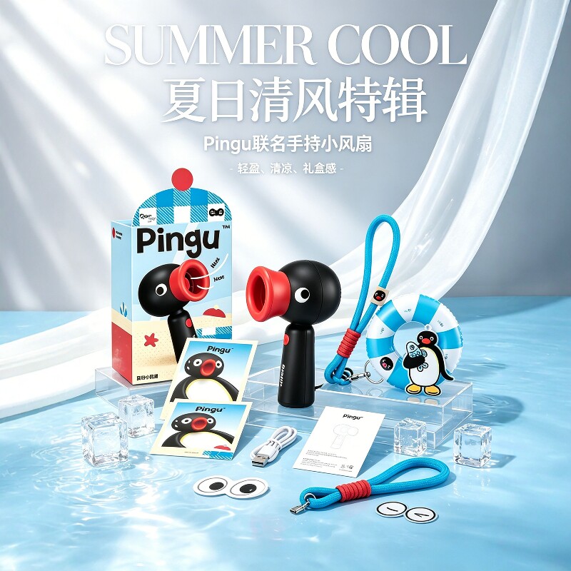 pingu企鹅联名手持便携式小风扇夏日清凉创意礼盒学生办公室桌面图片