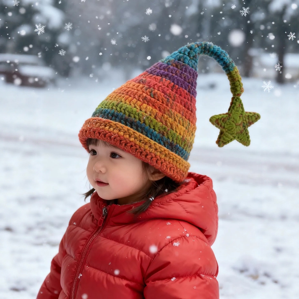 彩虹精灵帽子儿童小孩子宝宝毛线钩织diy材料包手工编织生日礼物