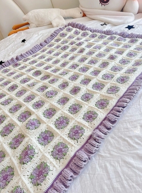 紫色樱花花束毯子祖母格编织手工diy材料包毛毯盖毯毛线钩针礼物