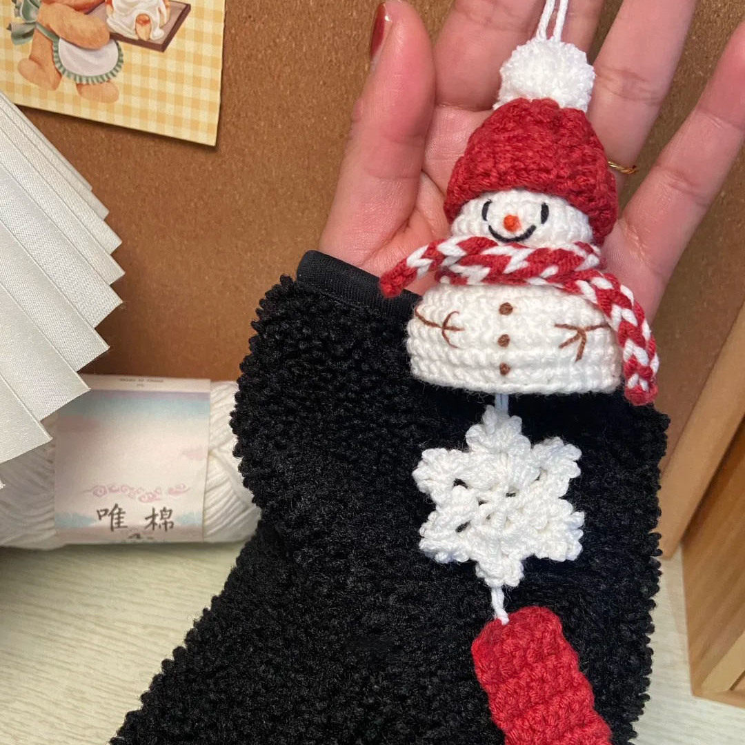 圣诞雪人小幽灵铃兰挂件手工编织diy毛线钩针编织钥匙扣书包挂饰