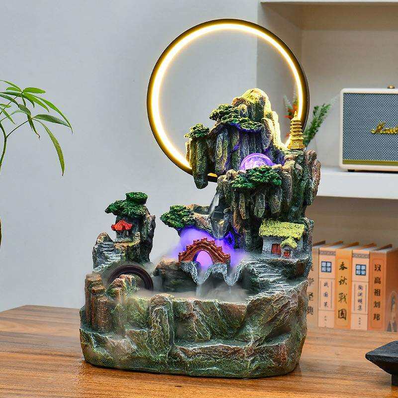高山流水摆件循环水开业工艺品财源滚滚喷泉水车风水轮生财加