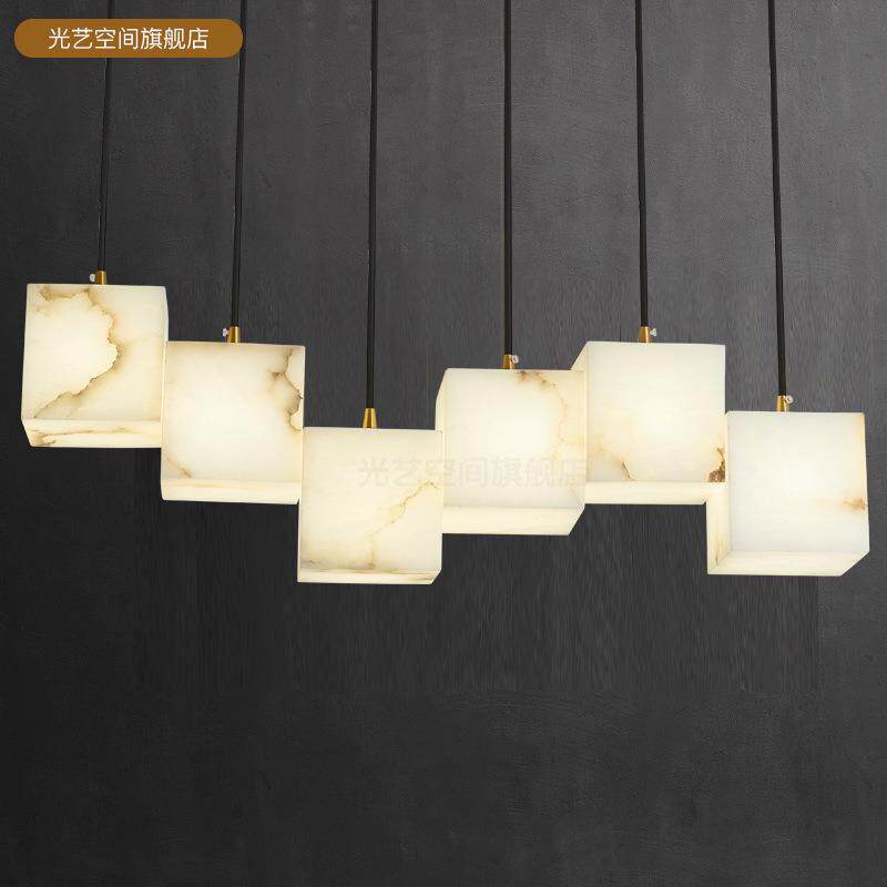 全铜西班牙云石盒子餐厅吊灯极简蜡烛设计师样板间长条接待茶室