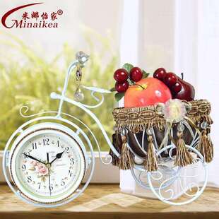 铁艺自行车造型座钟 多用桌上摆件 扫描静音机芯田园电子钟表