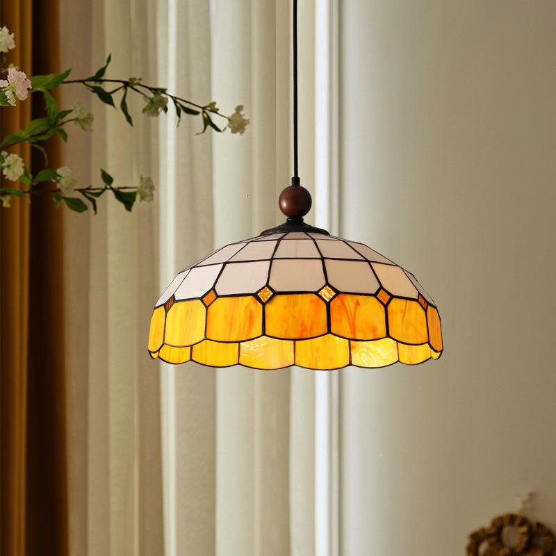 美式复古餐厅灯欧式彩色玻璃茶室卧室法式中古风地中海创意单吊灯
