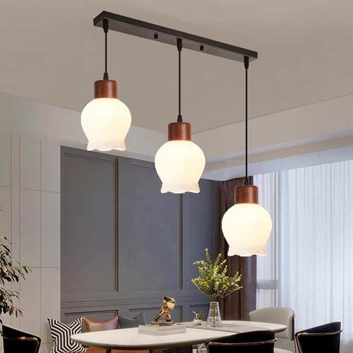 中古风餐厅吊灯三头饭厅餐桌灯长盘吧台灯创意实木卧室床头小吊灯