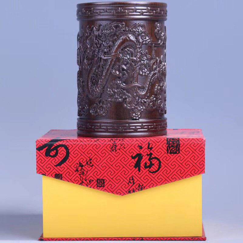 黑檀笔筒 木质 圆形 家居办公摆件 木雕工艺品 厂家