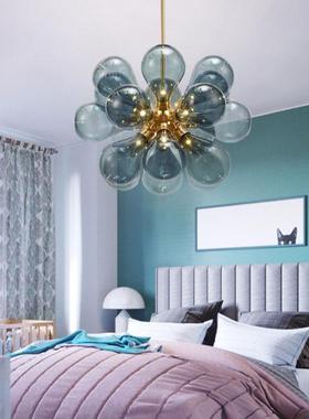 简约小美式蓝色粉红色玻璃球时尚吊灯设计师儿童房卧室样板房吊灯
