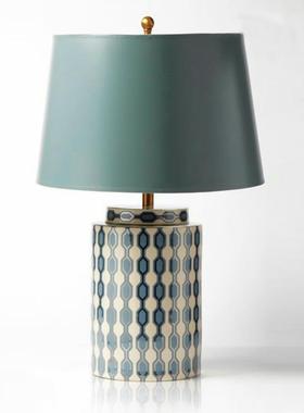 欧式田园蓝色陶瓷台灯现代家居书房客厅客房桌灯时尚卧室床头台灯