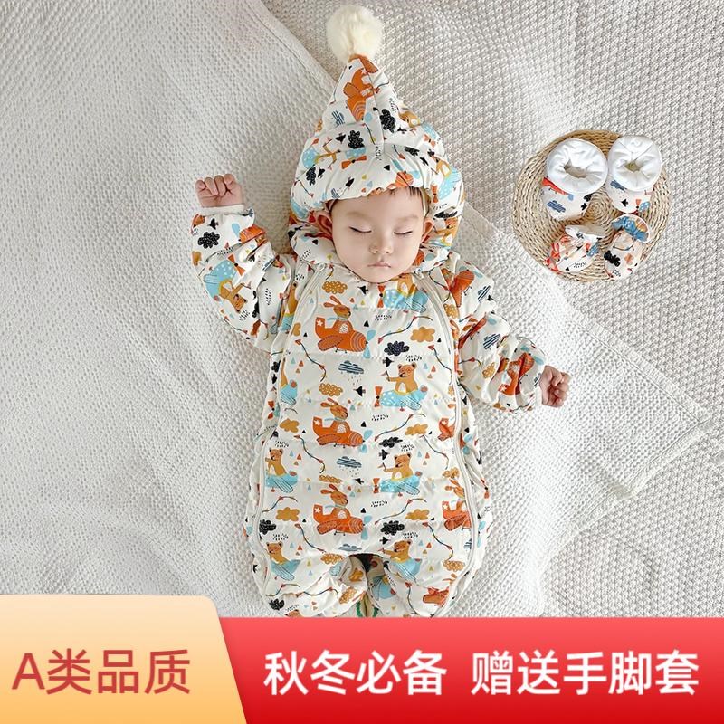 婴儿连体羽绒服秋冬保暖新款洋气抱衣加厚婴幼儿男女宝宝外出哈衣