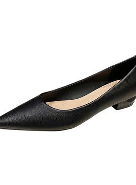 百搭平底黑色职业高跟鞋女夏2024年新款气质尖头浅口软皮工作单鞋