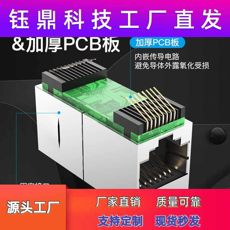 工业七类万兆网络直通头RJ45屏蔽网线双通头对接头延长