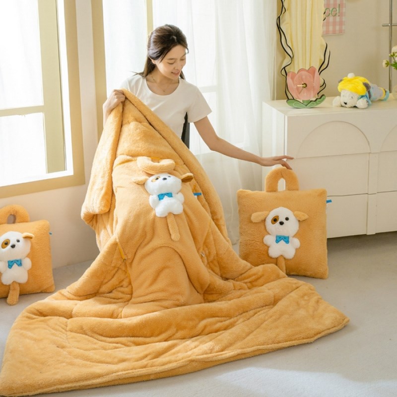 多功能二合一靠垫被办公室午休毯汽车空调被卡通抱枕被手提唧唧叫