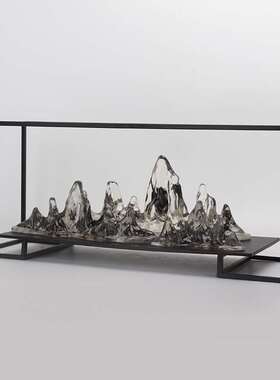 新中式铁艺透明假山雕塑玄关桌面摆件酒店大堂前台办公室软装饰品