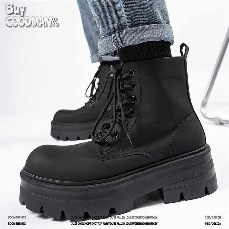 马丁靴男款厚底增高高帮皮鞋2024新款大码皮靴子T中帮哑光德比靴