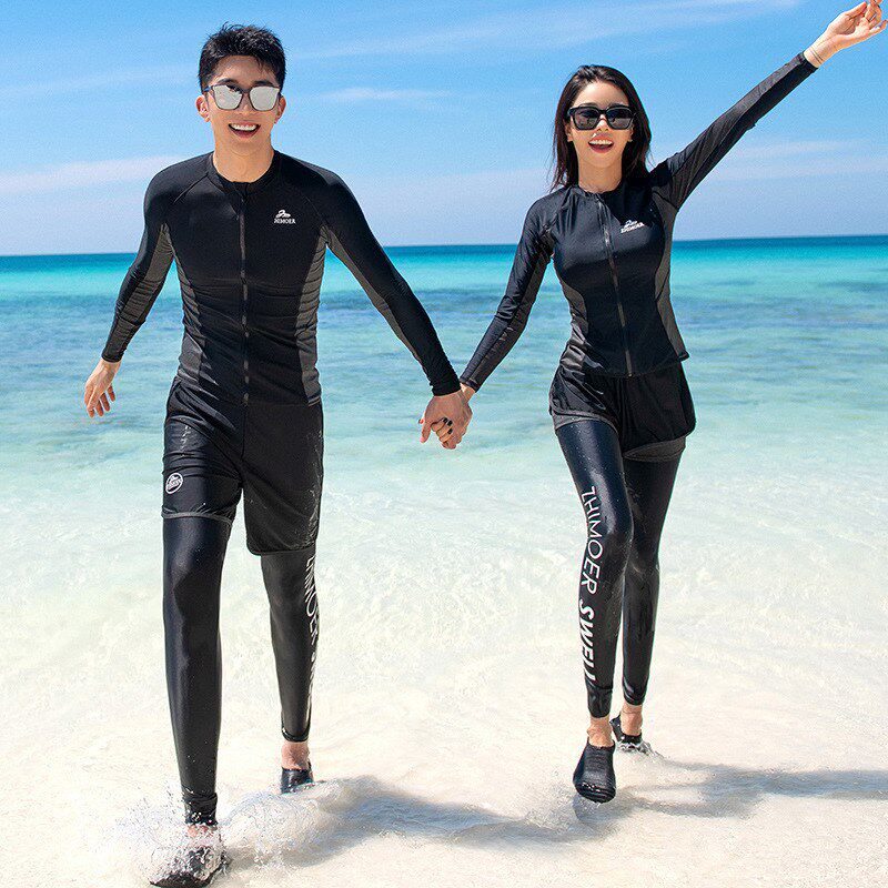 2024新款男女款游泳衣分体长袖长裤套装遮肚显瘦保守情侣泳装