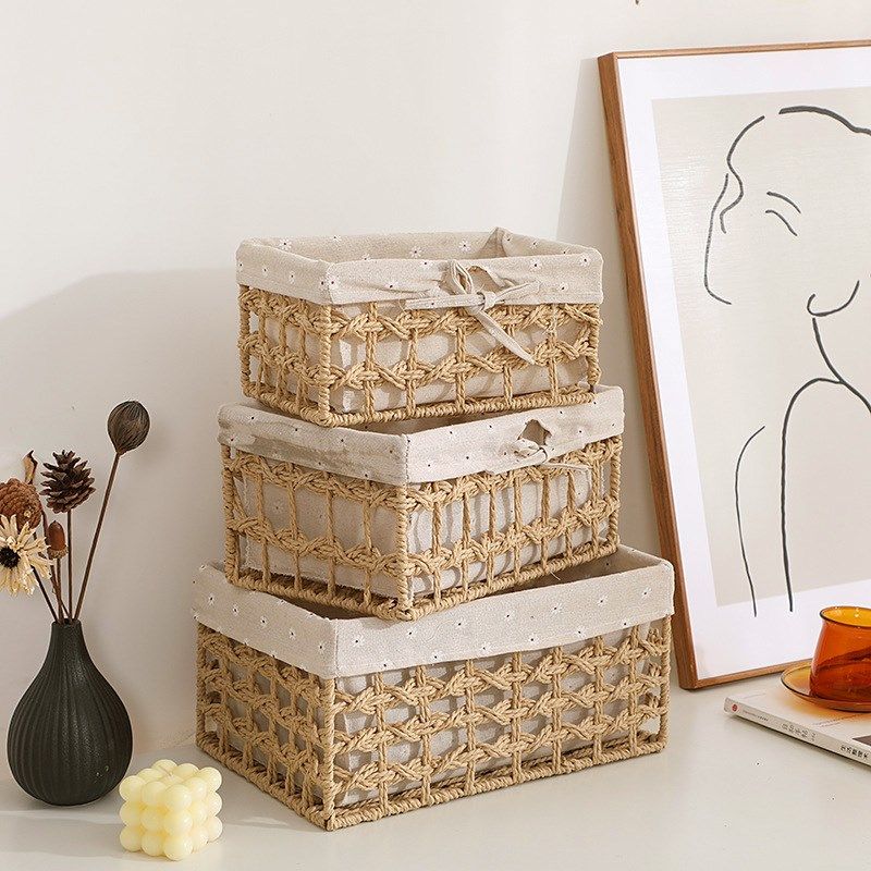 桌面零食收纳篮客厅茶几收纳筐纸绳编织收纳盒杂物置物篮储物篮子,收纳整理,收纳筐,淘宝优惠券,粉丝福利购,淘宝优惠卷