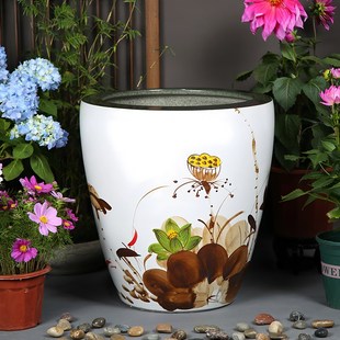 落地字画卷缸加高大型古法养鱼缸插花园艺阳台碗莲缸庭院老式 水缸