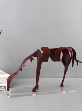 现代简约几何抽象金属马动物雕塑摆件客厅玄关书房酒店家居装饰品