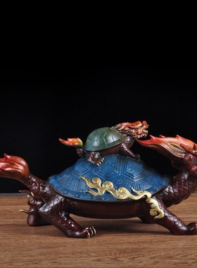 彩铜龙龟摆件家居客厅玄关酒柜装饰品送老人长辈祝寿贺寿生日礼品