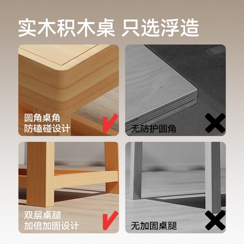 实木积木桌子大颗粒男女孩宝宝益智拼装多功能大号木质儿童玩具桌