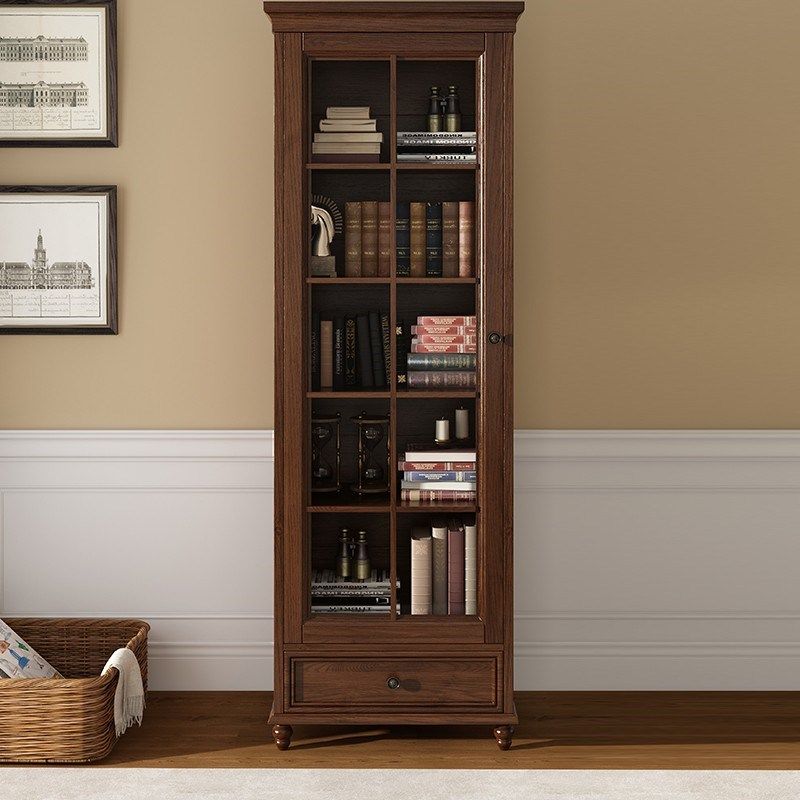 美式全实木单门书柜现代小户型客厅玻璃门边柜靠墙储物带抽酒柜,住宅家具,单个书柜,淘宝优惠券,粉丝福利购,淘宝优惠卷