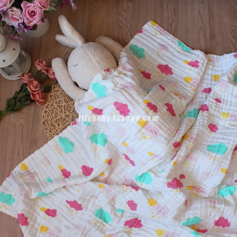 婴幼儿纯棉纱布浴巾新生儿宝宝吸水洗澡巾儿童卡通加厚泡泡纱盖毯