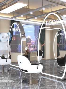 网红理发店镜台双面lled带灯落地全身镜不锈钢美发店镜子发廊专用