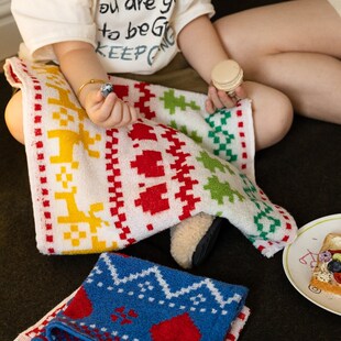 圣诞麋鹿 节日氛围全棉可爱卡通洗脸巾 大方巾 长毛巾 浴巾 长绒