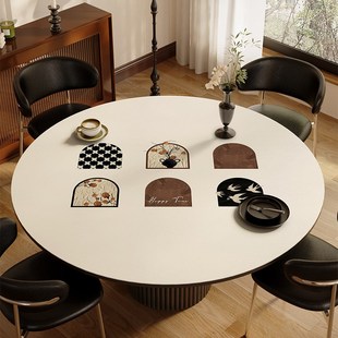 法式中古风圆桌桌垫防水防油免洗高级感客餐厅圆桌垫子防烫圆桌布