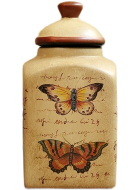 法式乡村做旧花鸟带盖收纳罐储物瓶桌面摆件家居饰品陶瓷装饰工艺