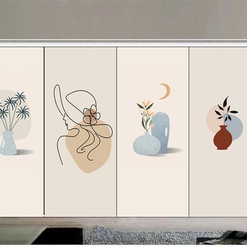 简约现代抽象衣柜贴纸移门玻璃膜推拉门翻新木橱翻新房门遮挡装饰