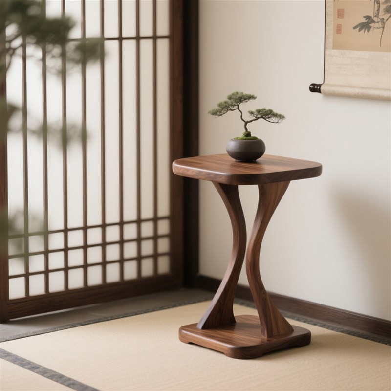 北美黑胡桃木实木角几新中式客厅沙发边几可移动休闲小茶几置物架