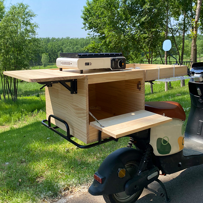 摆摊木箱低成本创业夜市电动自行车后尾多平台美食箱实木摆摊神器