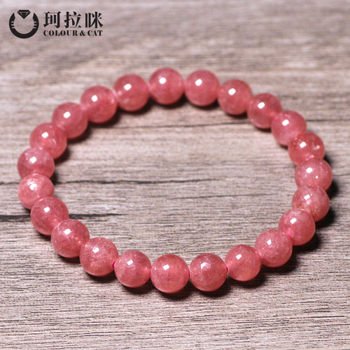 珂拉咪 天然阿根廷冰种红纹石手链女款 高冰单圈水晶手串精品款