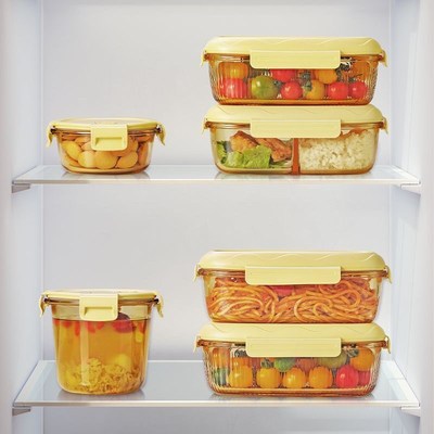 上班族透明保鲜盒分隔高硼硅餐碗带盖玻璃饭盒微波炉专用加热饭盒