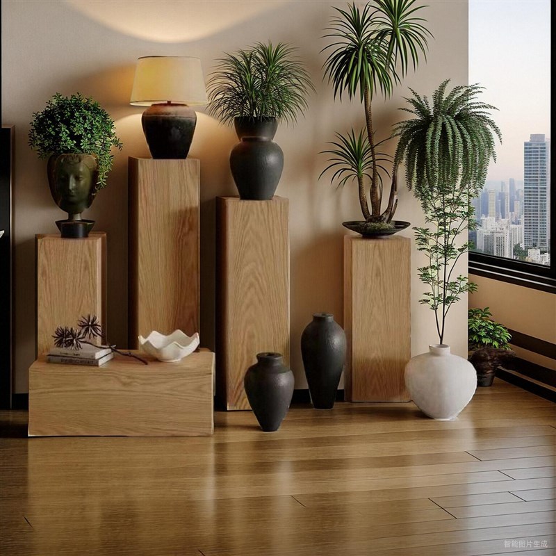 原木根雕实木木墩子展示地台底座方形立柱服装展示架产品陈列展柜