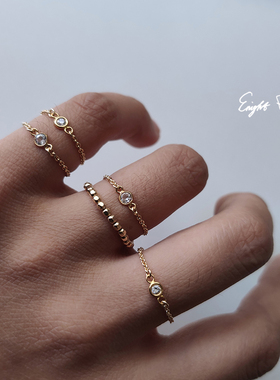 永夜蔷薇/迷你单颗小锆石随形戒指 14k包金不掉色单钻软链条尾戒